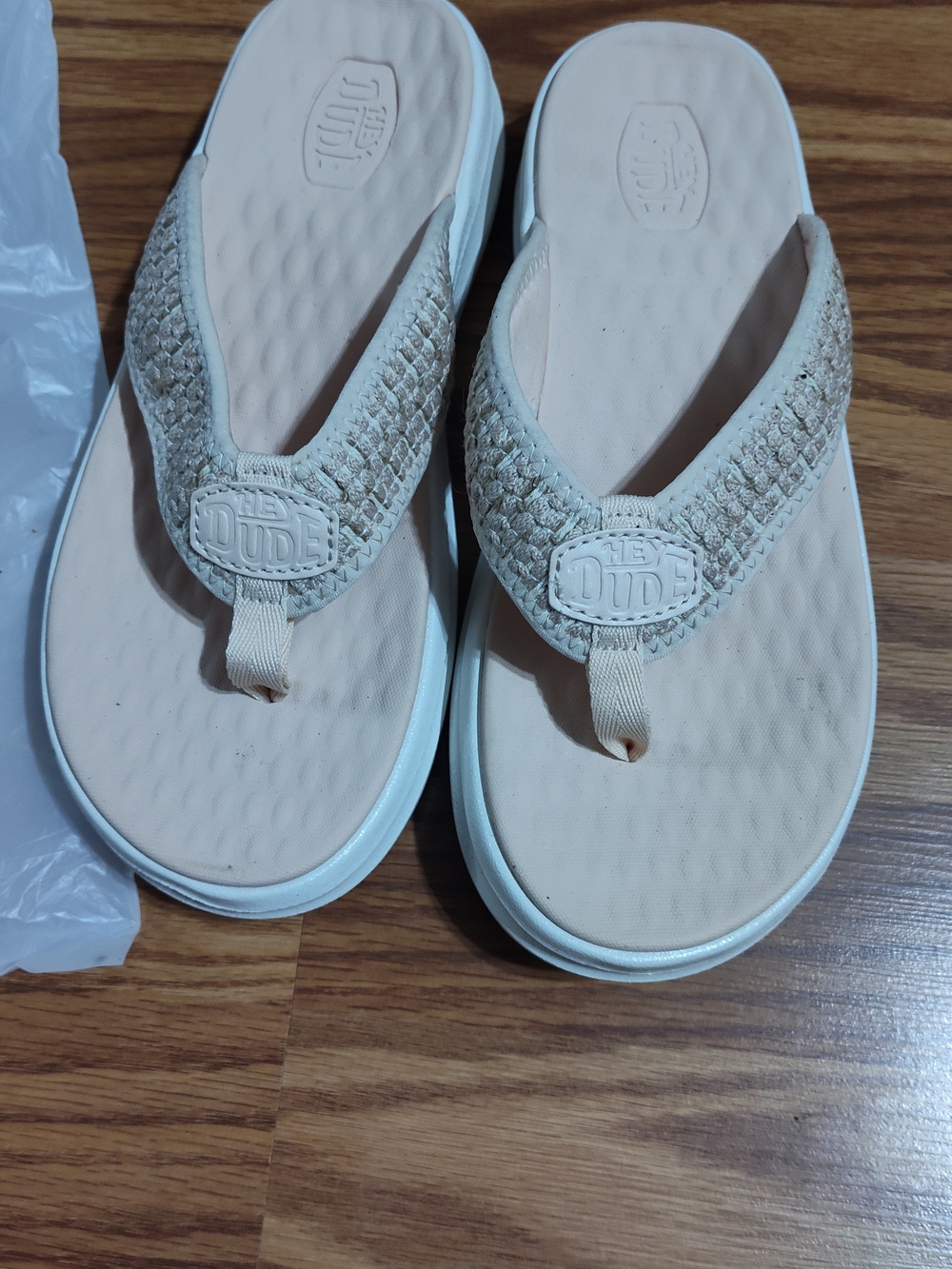 Hey Dude Women's Cream Woven Thong Sandals